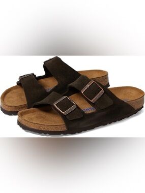 Birkenstock Arizona Suede Two-Strap Sandals in Dark Brown